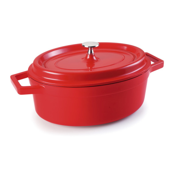 Cacerola Oval Cocotte con Tapa Roja 25927 | Aluminio Fundido | 26x20 cm | 3,50 L | Espesor 2,7 mm | Revestimiento ILAG Ultimate