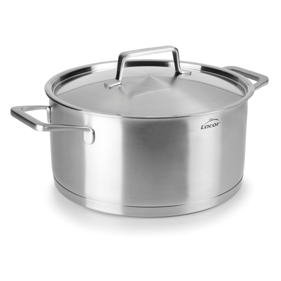 Cacerola Foodie con Tapa de Inox 18/10 45026 | Ø 26 cm | 6,50 L | Espesor 0,8 mm | Medidor Interior | Fondo Termodifusor