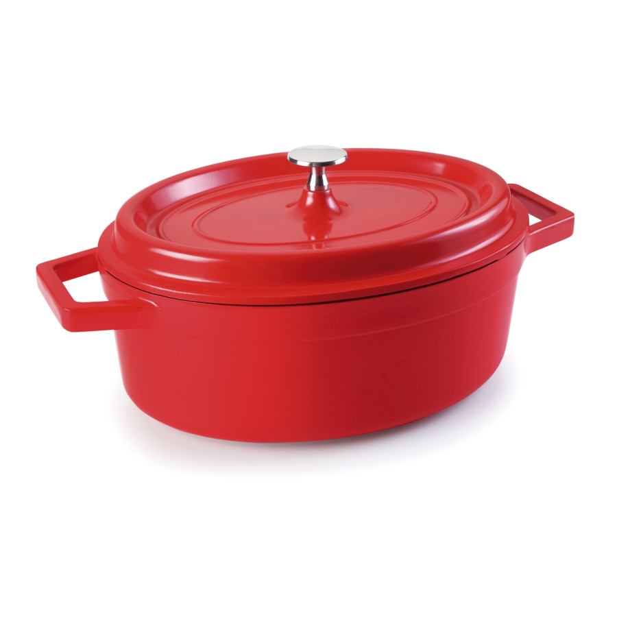 Cacerola Oval Cocotte con Tapa Roja 25931 | Aluminio Fundido | 31x25 cm | 6,30 L | Espesor 2,7 mm | Revestimiento ILAG Ultimate