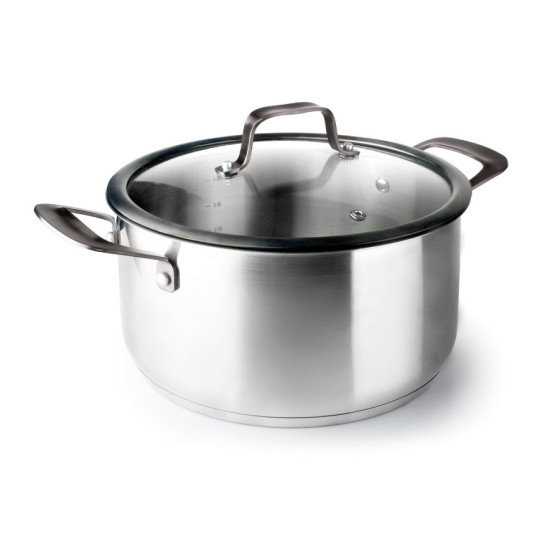 Cacerola Origin con Tapa de Vidrio Templado 47020 | Acero Inox 18/10 | Ø 20 cm | 3,00 L | Detalles Oro PVD | Medidor Interior