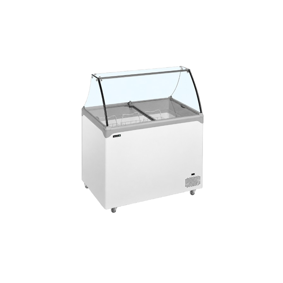 Congelador de Arcón TEFCOLD NIC402SC-SO | Vitrina para 10 Cubetas (5L) | 1320x650x885 mm | Cristal Curvo | Clase Climática 5