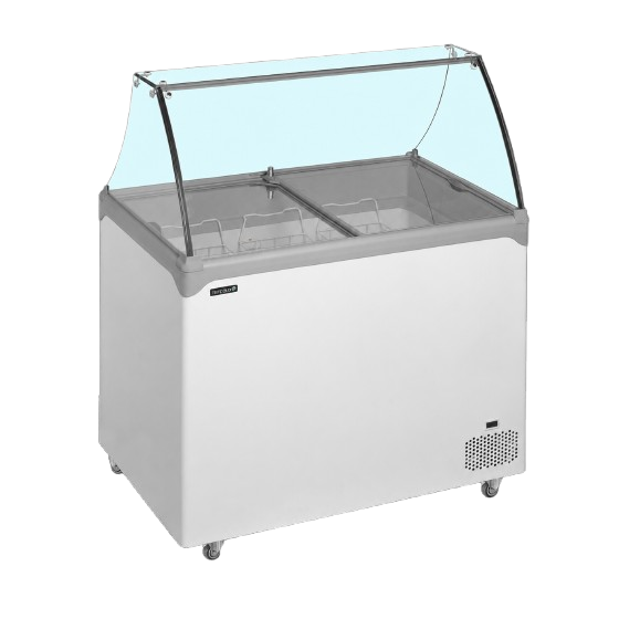 Congelador de Arcón TEFCOLD NIC502SC-SO | Vitrina para 11 Cubetas (5L) | 1570x650x885 mm | Cristal Curvo | Clase Climática 5