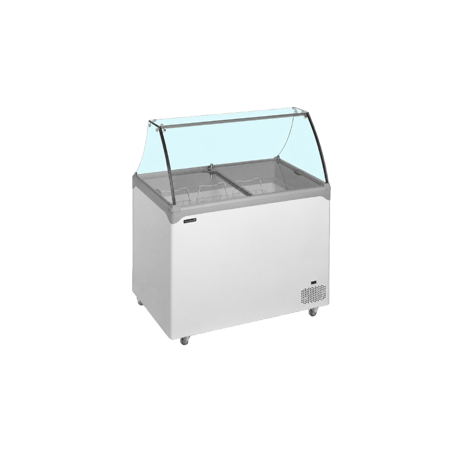 Congelador de Arcón TEFCOLD NIC502SC-SO | Vitrina para 11 Cubetas (5L) | 1570x650x885 mm | Cristal Curvo | Clase Climática 5