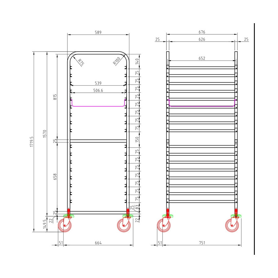 Carro Gastronorm Edenox CGA-21 | 17 Niveles GN 2/1 y 1/1 | Inox