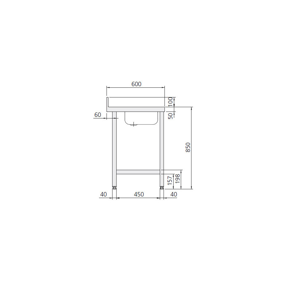 Mesa Mural con Cubeta Edenox MCU | Fregadero Integrado | Acero Inox