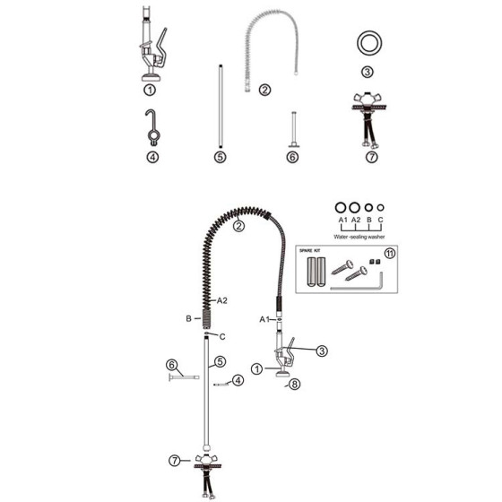 Grifo Ducha Industrial Edenox GD2 S1 | Mezclador 2 Aguas | Inox