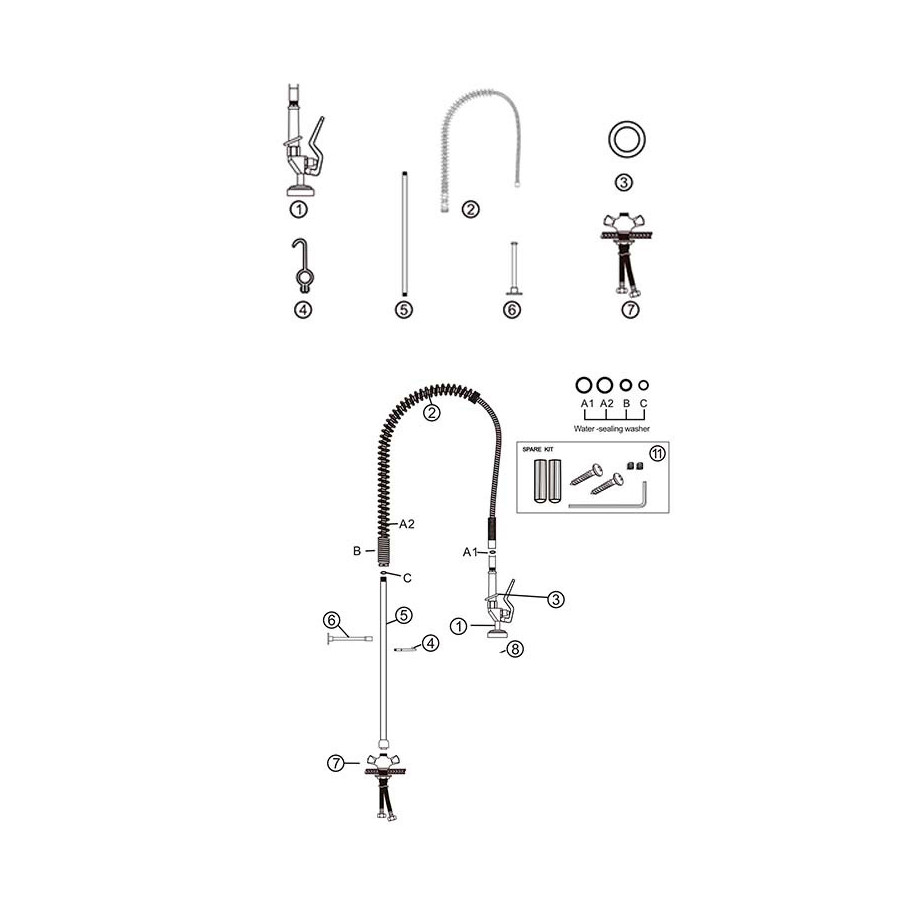 Grifo Ducha Industrial Edenox GD2 S1 | Mezclador 2 Aguas | Inox