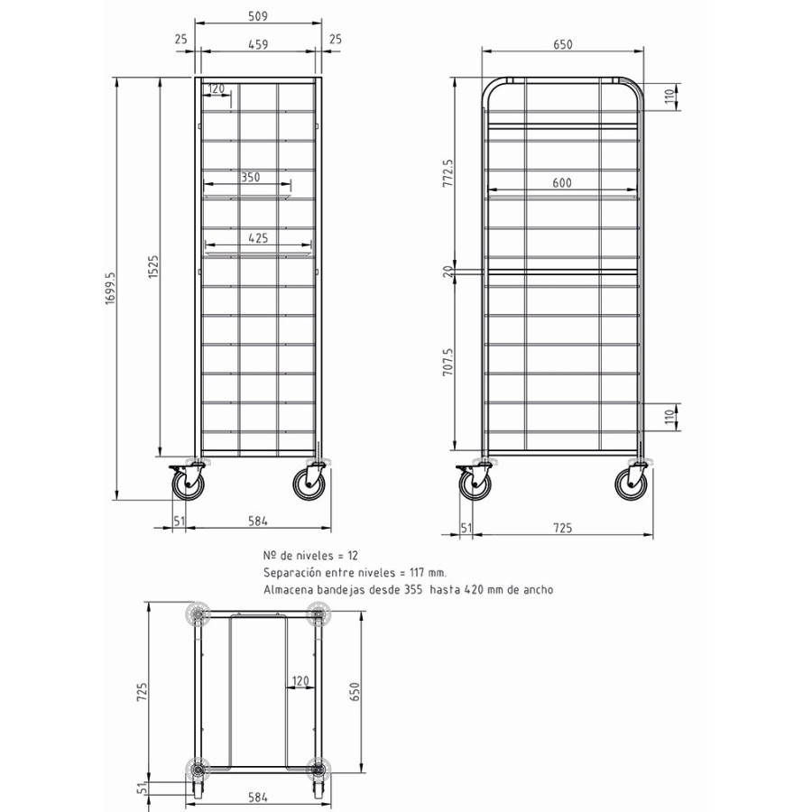 Carro para Bandejas de Autoservicio Edenox CBC | Inox AISI-304 | 12 y 24 Niveles