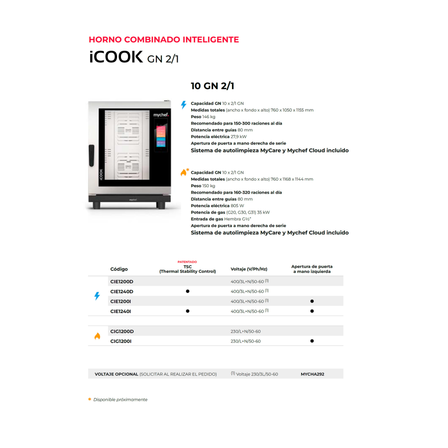 Horno Combinado Mychef iCOOK | GN 1/1 y 2/1 | 6 y 10 Bandejas