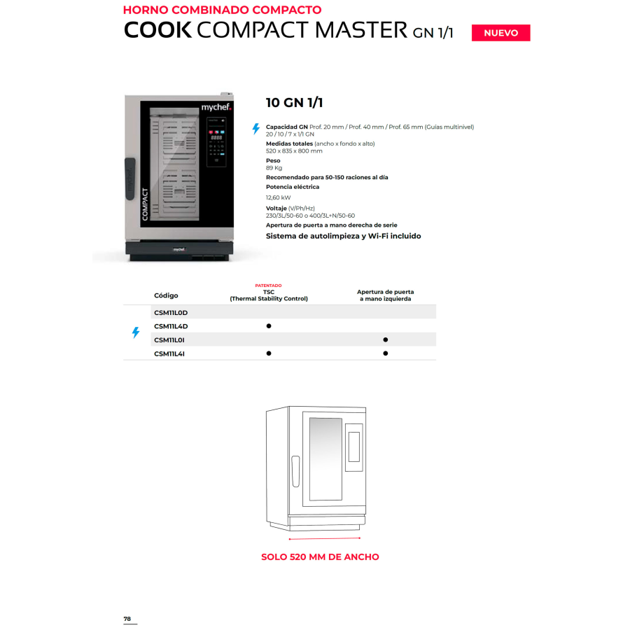 Horno Mychef COOK COMPACT MASTER | GN 1/1 y 2/3 | Estrecho 52cm