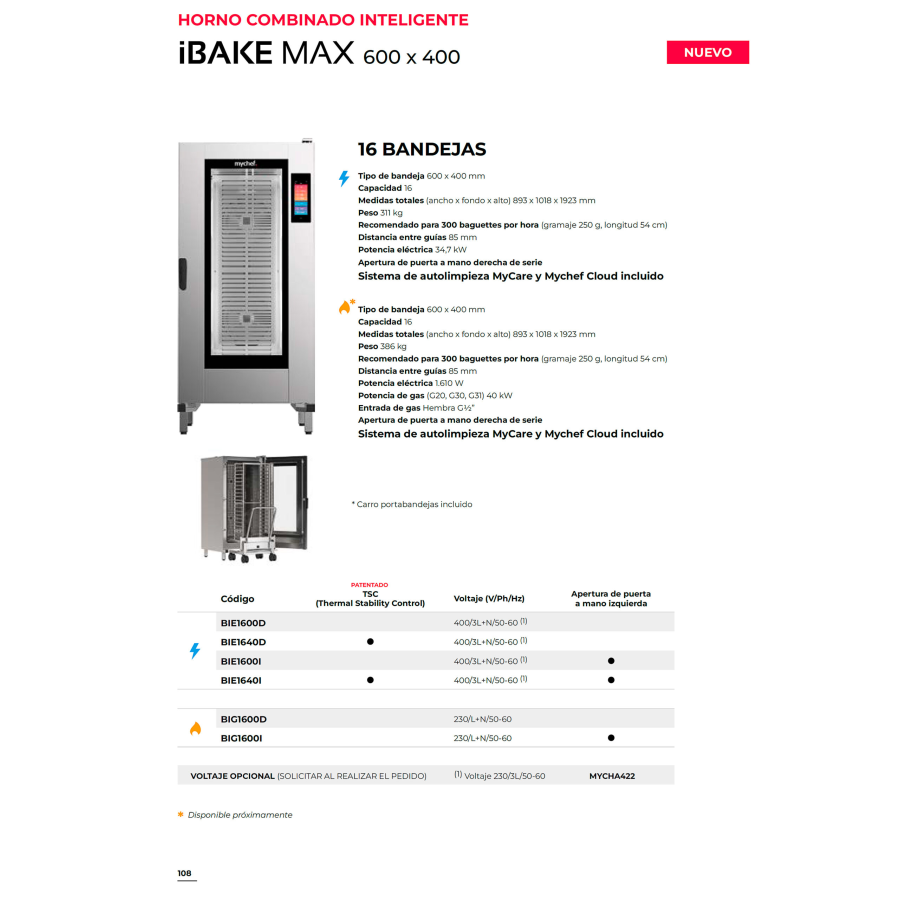 Horno de Panadería a Gas Mychef iBAKE MAX | 16 Bandejas 60x40 | Carro