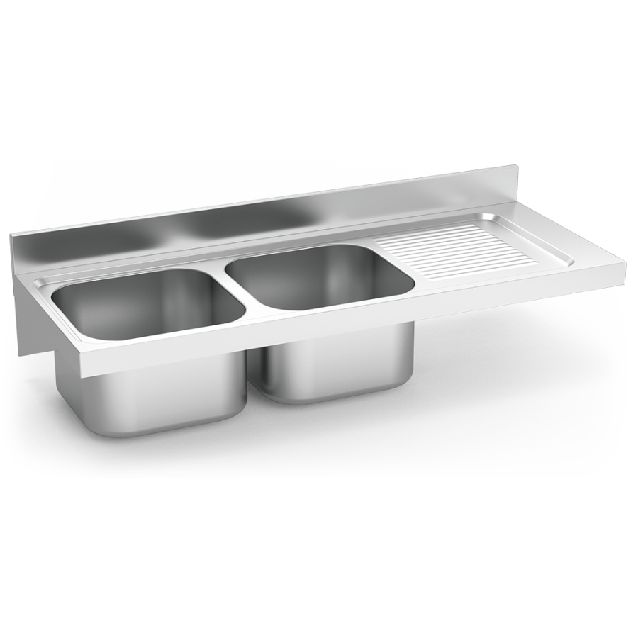 Fricosmos - Fregadero inox colgante 2 cubetas y escurridor