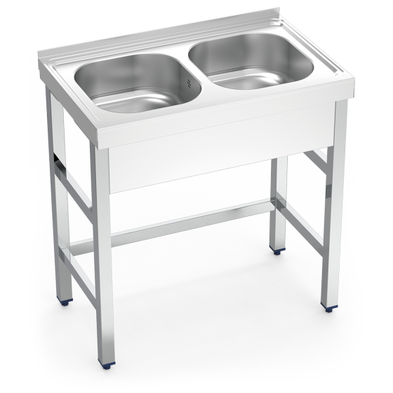 Fricosmos fregadero inox con soporte 2 cubetas 800x500x850 mm