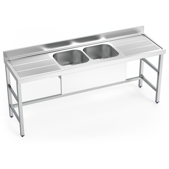Fricosmos fregadero inox con soporte 2 cubetas y 2 escurridores