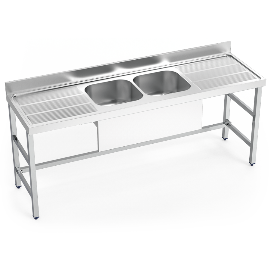 Fricosmos fregadero inox con soporte 2 cubetas y 2 escurridores