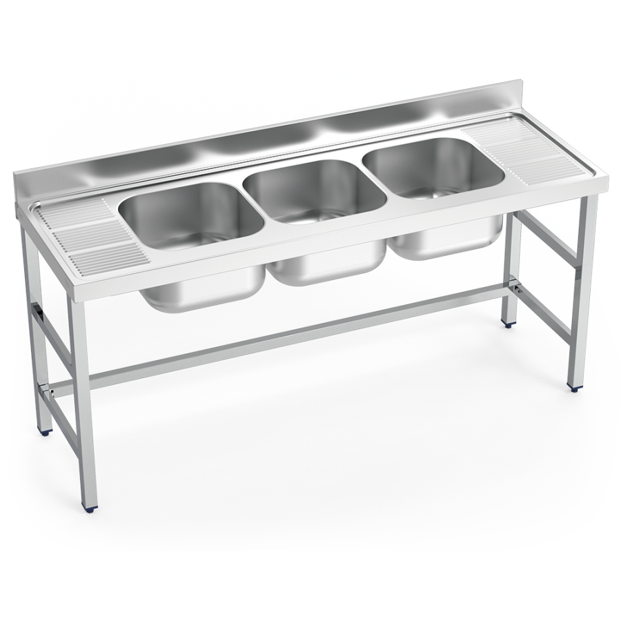 Fricosmos Fregadero Inox 3 Cubetas y 2 Escurridores