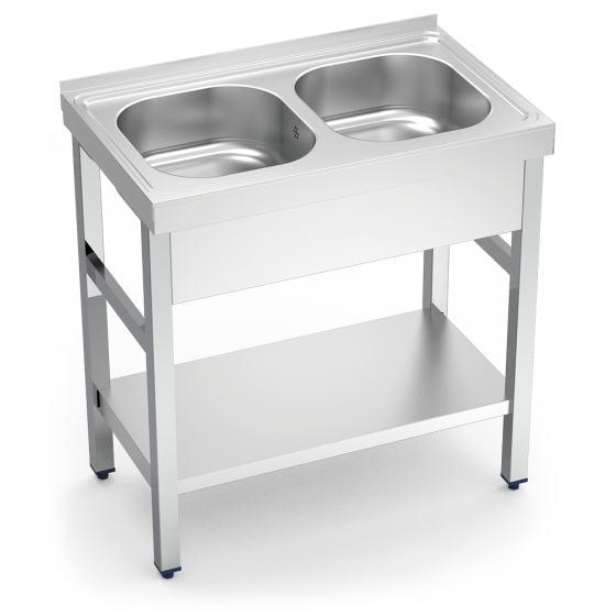 Fricosmos Fregadero Inox 2 Cubetas con Soporte y Entrepaño