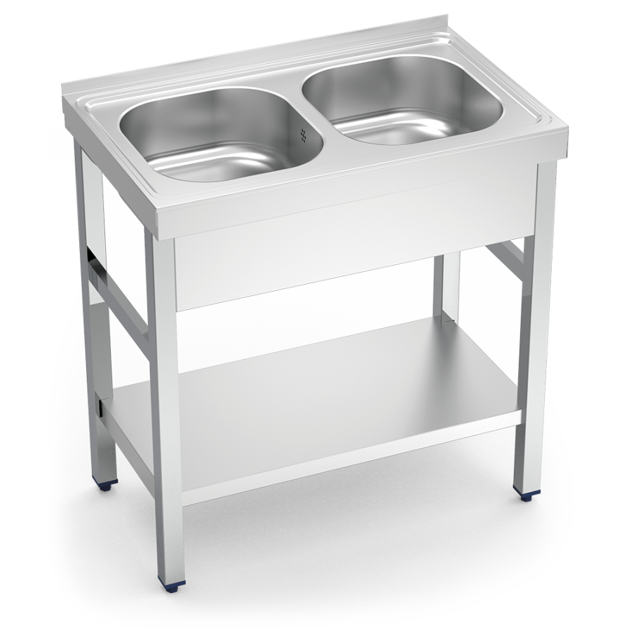 Fricosmos Fregadero Inox 2 Cubetas con Soporte y Entrepaño
