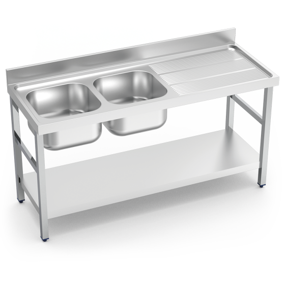 Fricosmos Fregadero inox serie 700 con 2 cubetas y escurridor