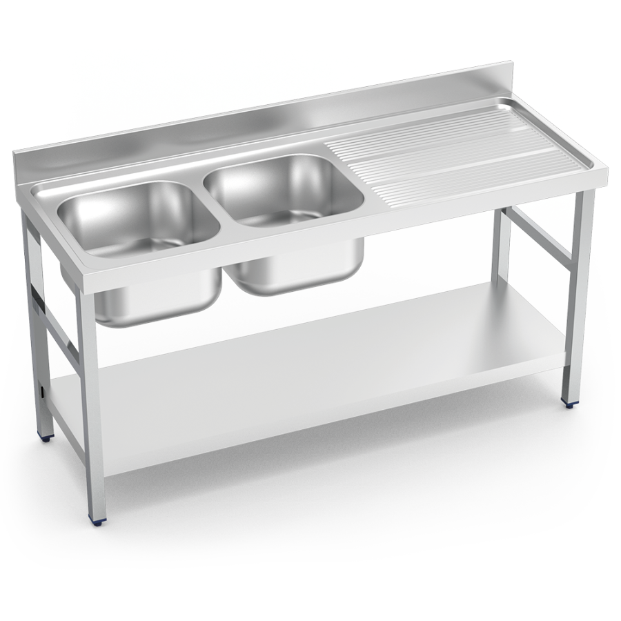 Fricosmos Fregadero inox serie 700 con 2 cubetas y escurridor