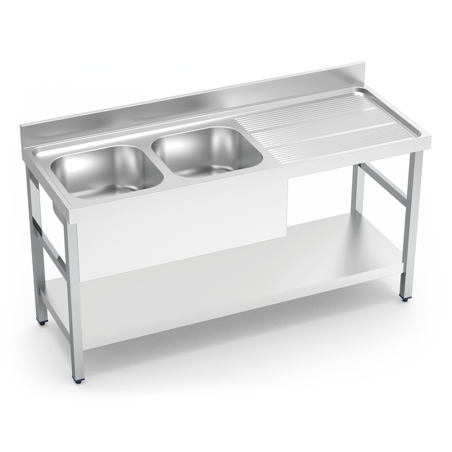 Fricosmos Fregadero Inox Serie 700 con 2 Cubetas y Entrepaño