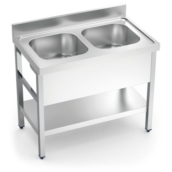 Fricosmos Fregadero Inox 2 Cubetas con Soporte y Entrepaño