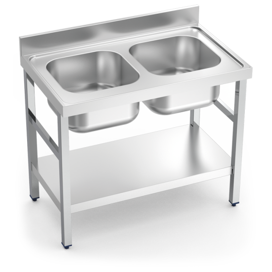 Fricosmos Fregadero inox 2 cubetas con soporte y entrepaño