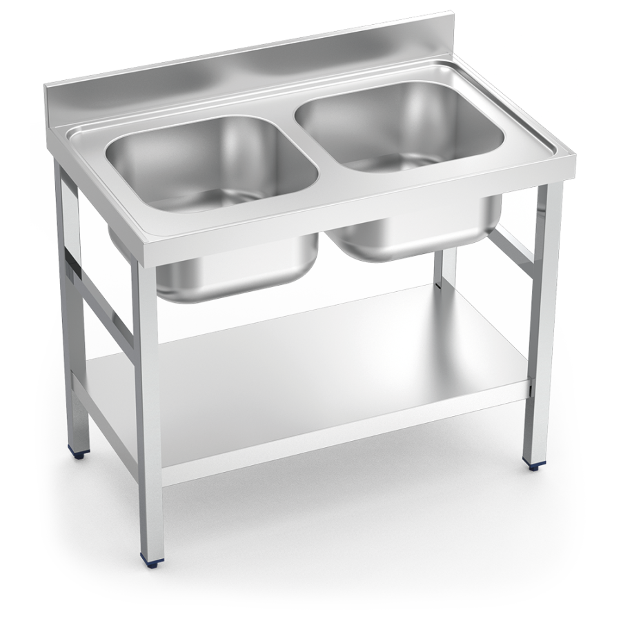 Fricosmos Fregadero inox 2 cubetas con soporte y entrepaño