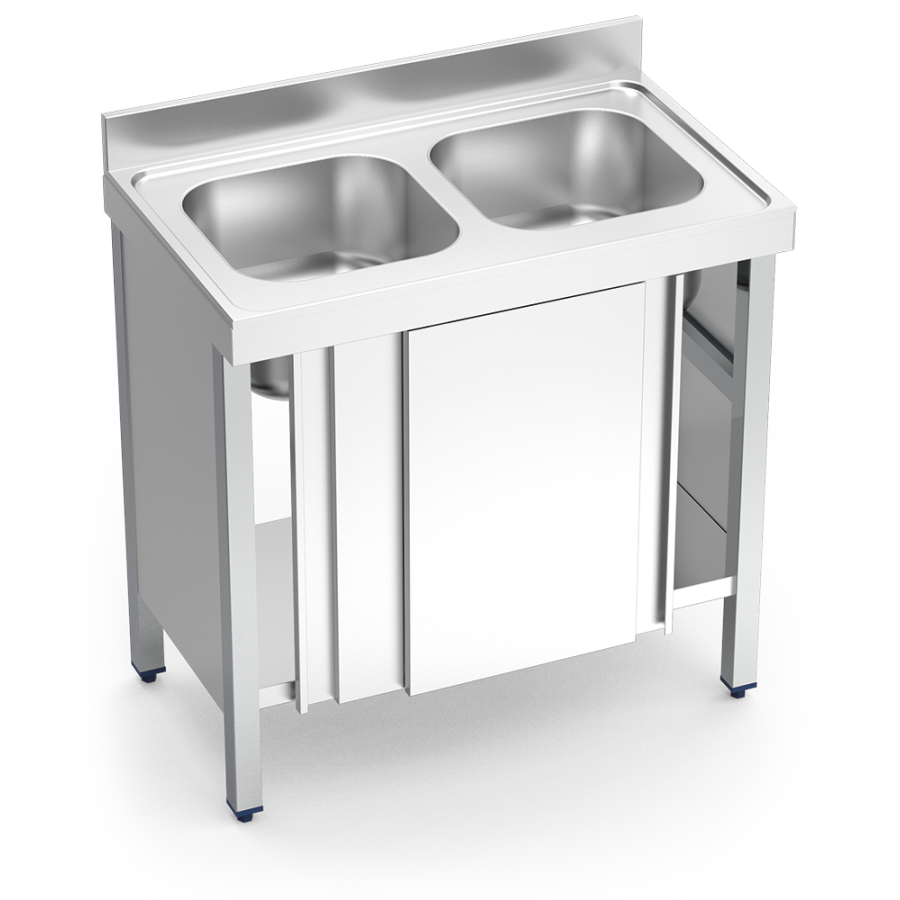 Fricosmos Fregadero Inox Serie 600 con 2 Cubetas y Puertas