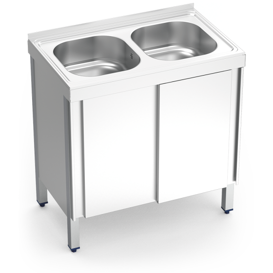 Fricosmos - Fregadero inox con 2 cubetas y puertas correderas