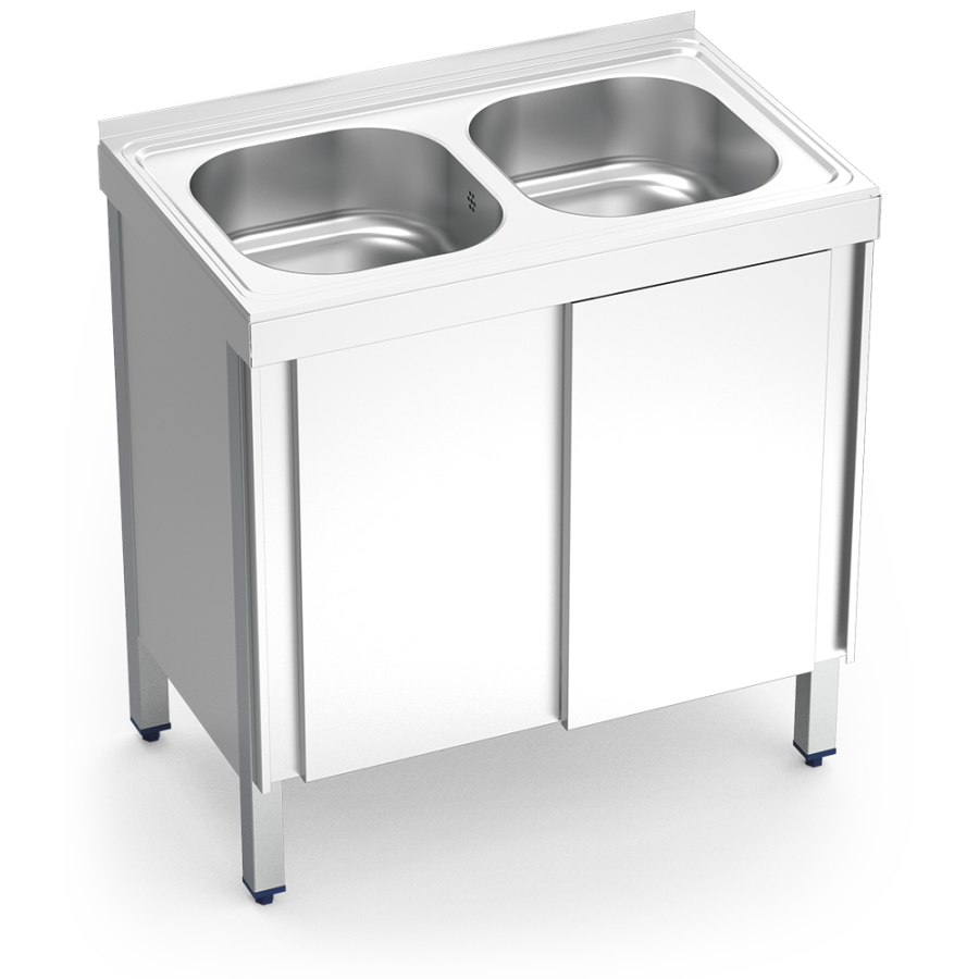 Fricosmos - Fregadero inox con 2 cubetas y puertas correderas