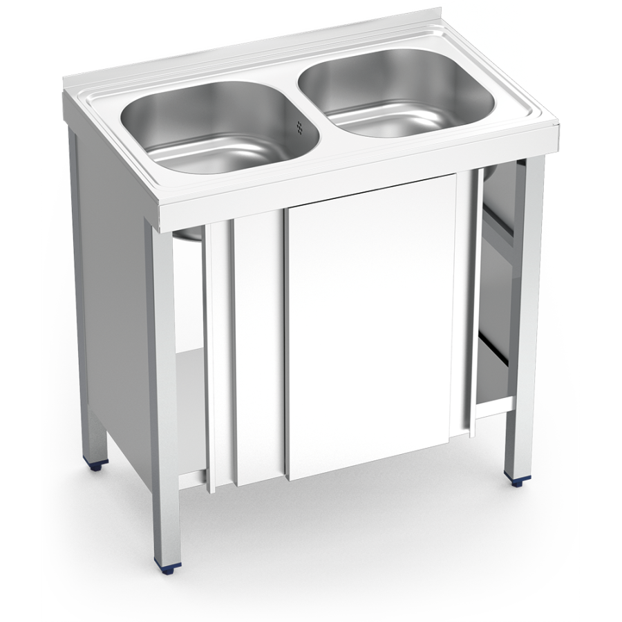 Fricosmos - Fregadero inox con 2 cubetas y puertas correderas