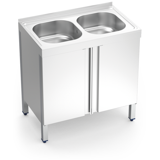 Fricosmos fregadero inox serie 500 con puertas abatibles y 2 cubetas