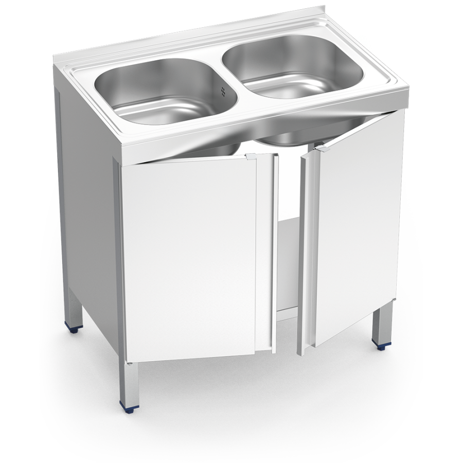 Fricosmos fregadero inox serie 500 con puertas abatibles y 2 cubetas