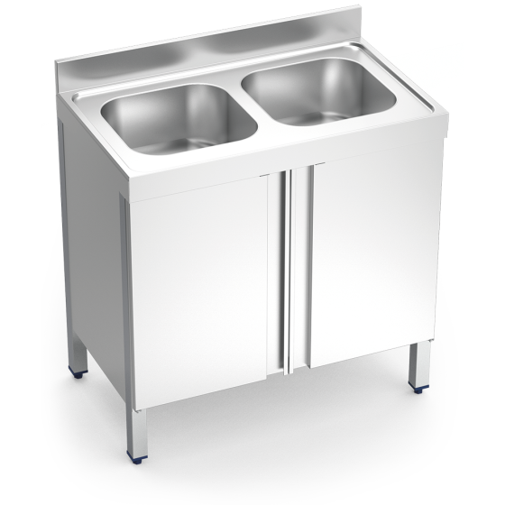 Fricosmos Fregadero inox serie 600 con 2 cubetas y puertas