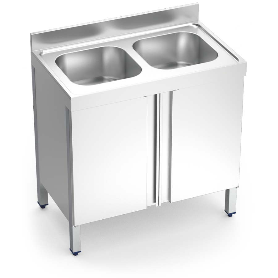 Fricosmos Fregadero inox serie 600 con 2 cubetas y puertas