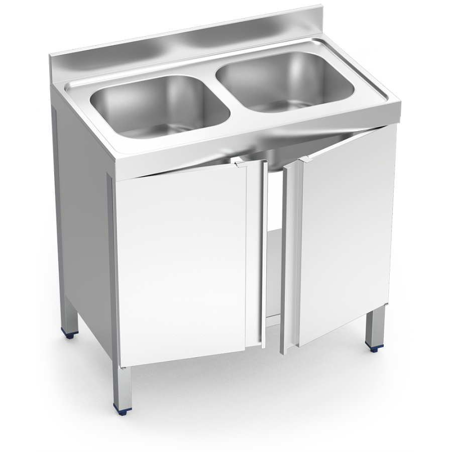 Fricosmos Fregadero inox serie 600 con 2 cubetas y puertas